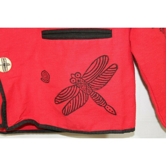 Venus Imports Cropped Jacket Red Dragonfly Button Front Coat Napal Womens Sz Lg - Picture 3 of 7